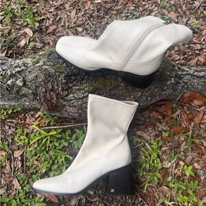 Sam Edelman Cream Heeled Boots size 9.5